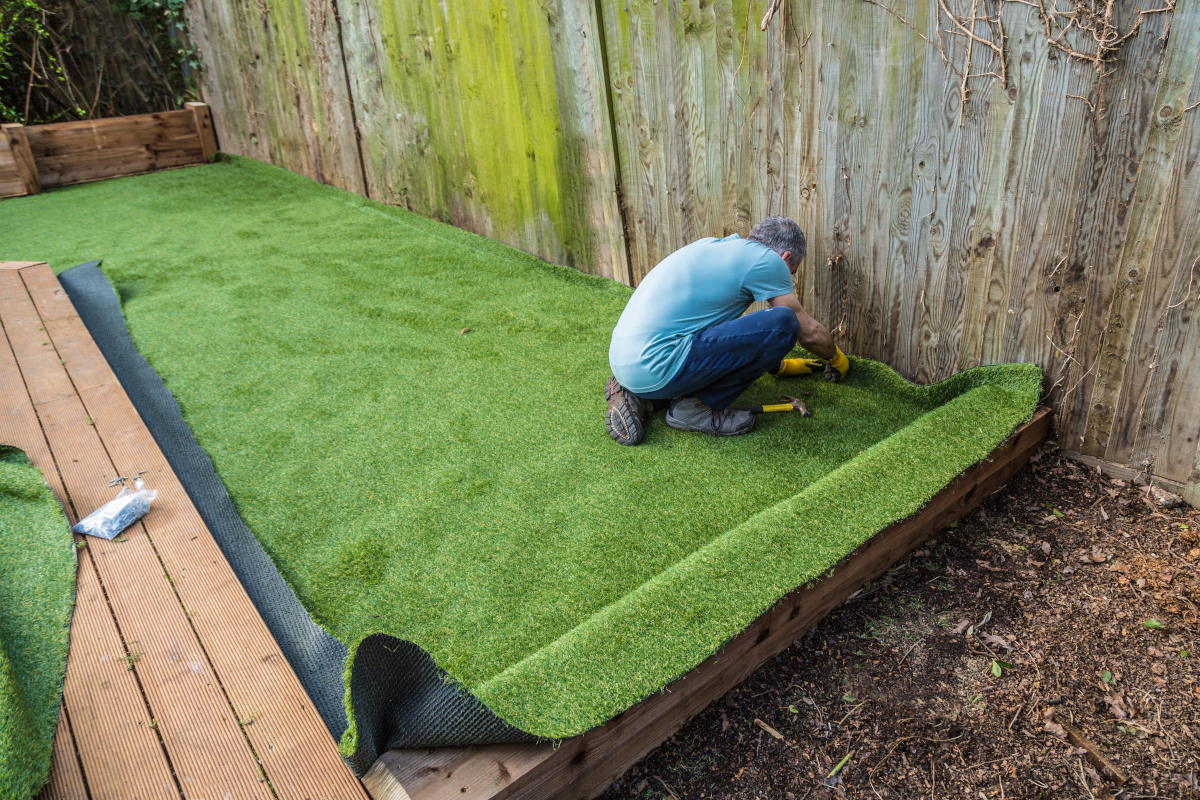 Aerial view of artificial turf installation